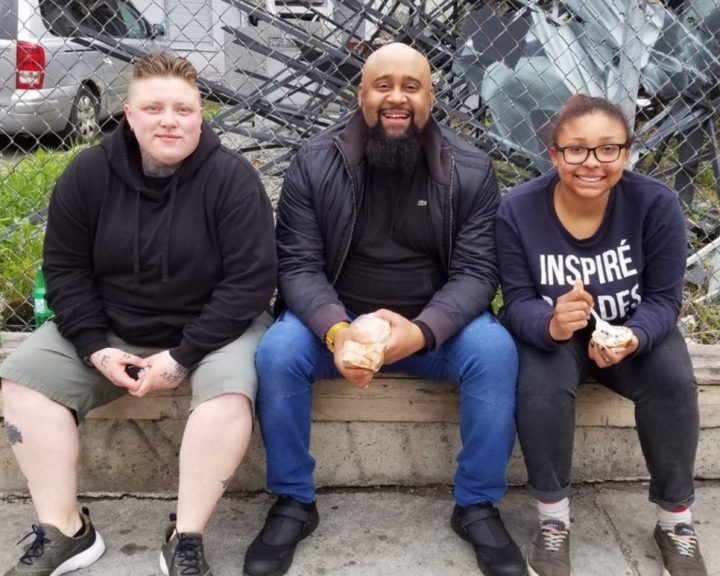 Dennis Adams is in the middle, the Executive Director. Sam Duffney on the left is a Program Support Worker that connects with youth largely outside of program when youth need additional support or someone to talk things through with as a form of violence prevention. The LOVE youth on the right is from the Succeed and Proceed program.